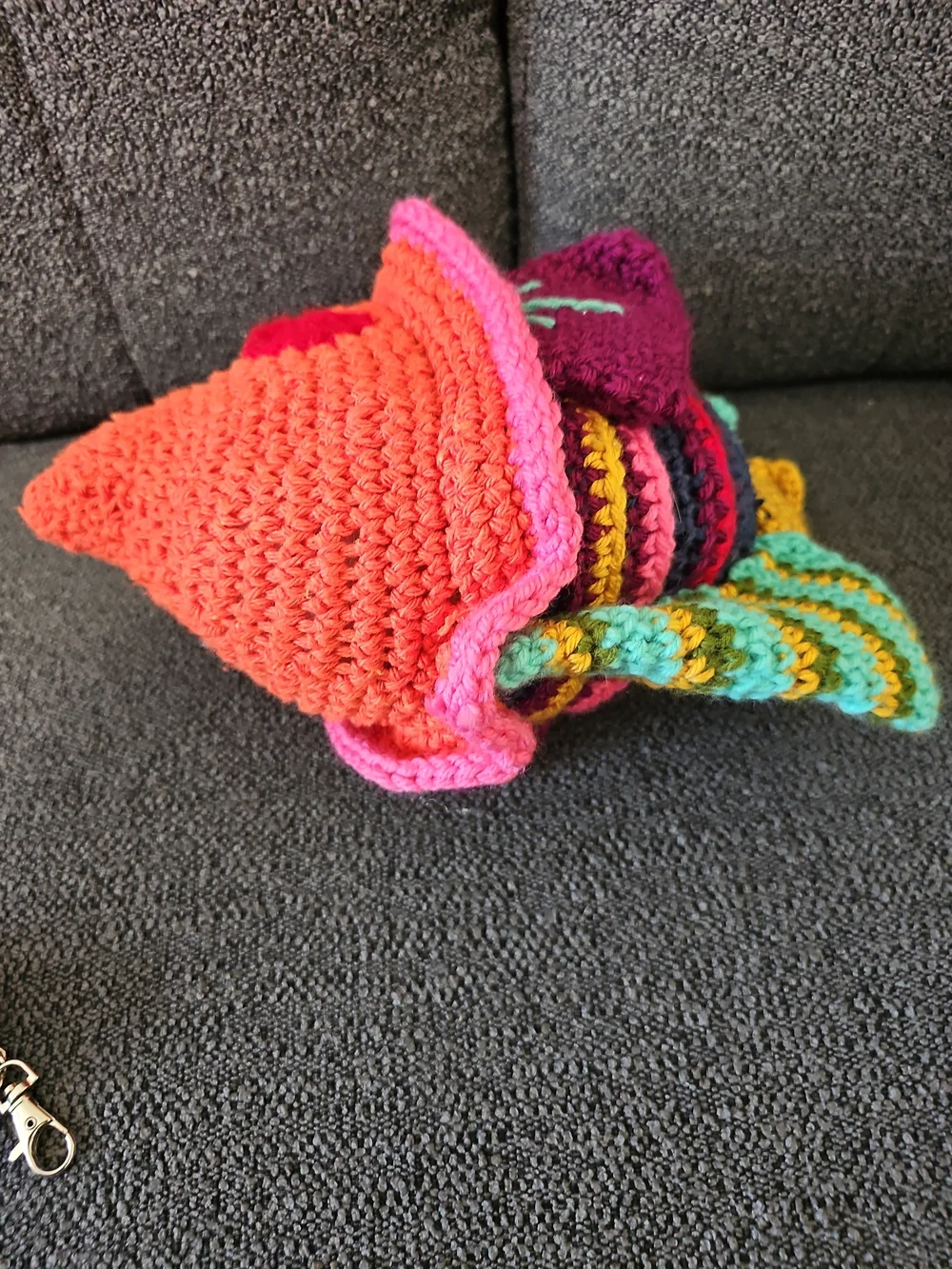 Handmade Colorful Crochet Fish Accent Pillow - Multicolor